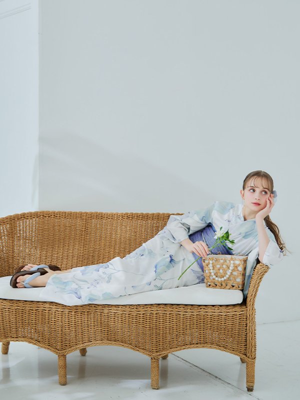 画像17: 【即日発送】【浴衣セール！】水彩百合ナチュラルブルー浴衣【浴衣３点セット 浴衣/帯/下駄】[YMT]