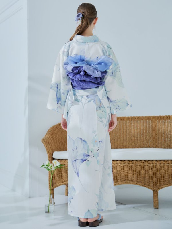画像18: 【即日発送】【浴衣セール！】水彩百合ナチュラルブルー浴衣【浴衣３点セット 浴衣/帯/下駄】[YMT]