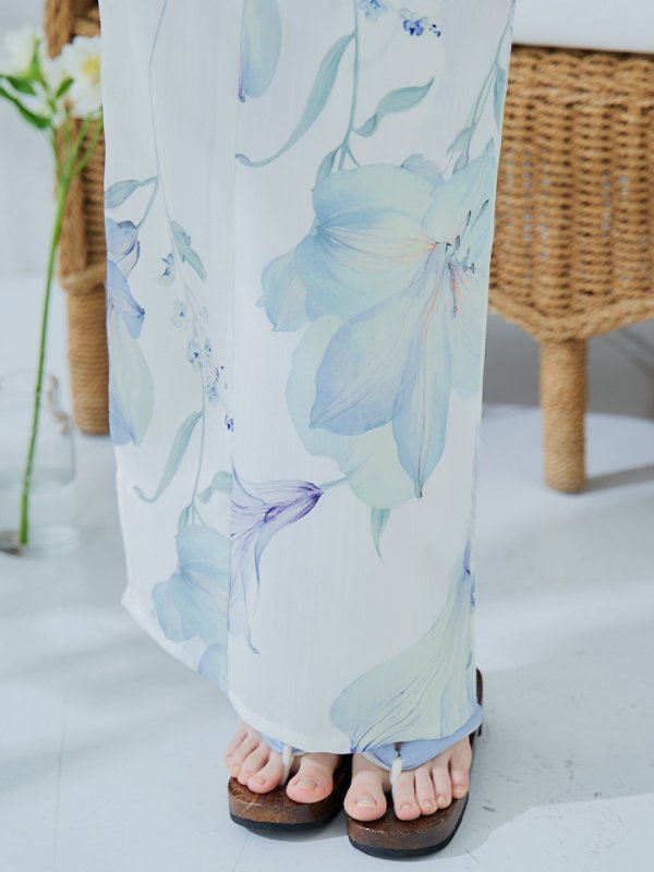 画像20: 【即日発送】【浴衣セール！】水彩百合ナチュラルブルー浴衣【浴衣３点セット 浴衣/帯/下駄】[YMT]