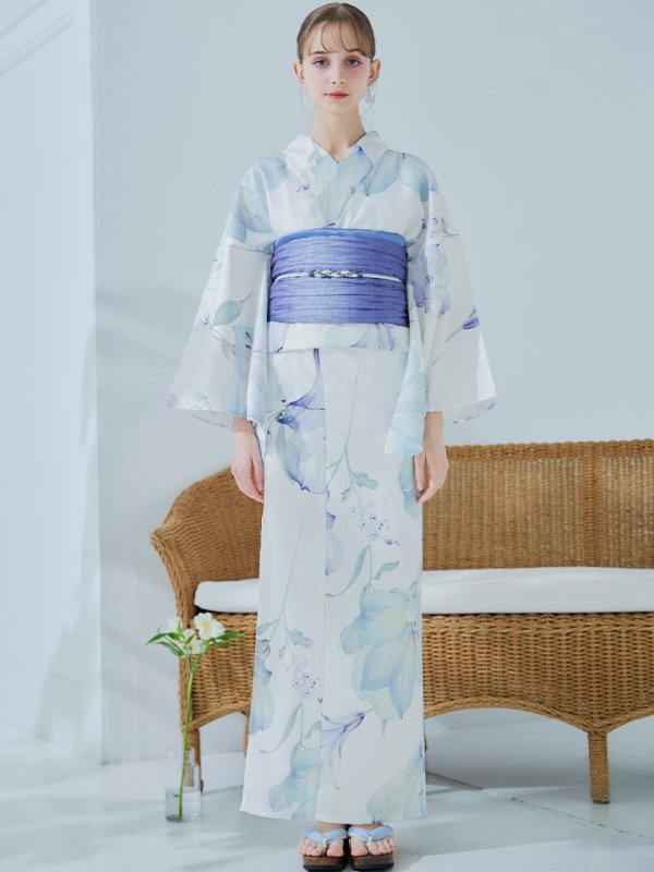 画像7: 【即日発送】【浴衣セール！】水彩百合ナチュラルブルー浴衣【浴衣３点セット 浴衣/帯/下駄】[YMT]