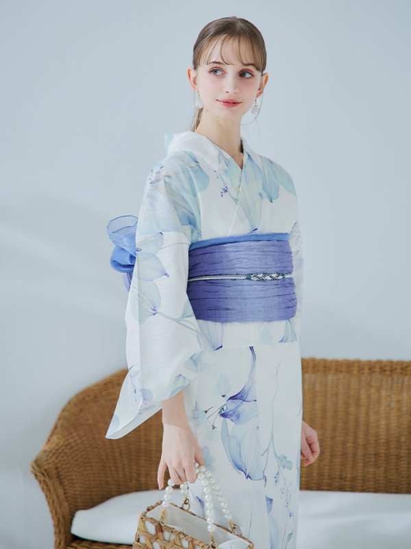 画像8: 【即日発送】【浴衣セール！】水彩百合ナチュラルブルー浴衣【浴衣３点セット 浴衣/帯/下駄】[YMT]