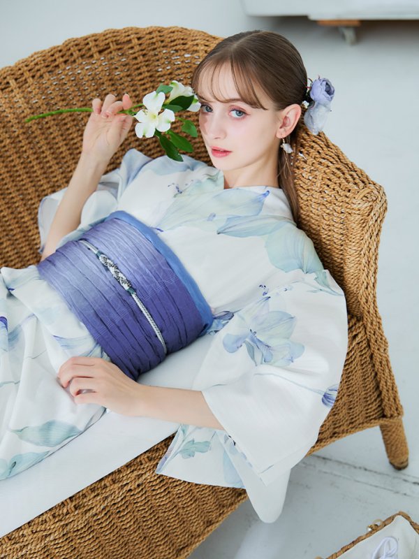 画像9: 【即日発送】【浴衣セール！】水彩百合ナチュラルブルー浴衣【浴衣３点セット 浴衣/帯/下駄】[YMT]