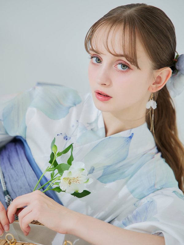 画像10: 【即日発送】【浴衣セール！】水彩百合ナチュラルブルー浴衣【浴衣３点セット 浴衣/帯/下駄】[YMT]