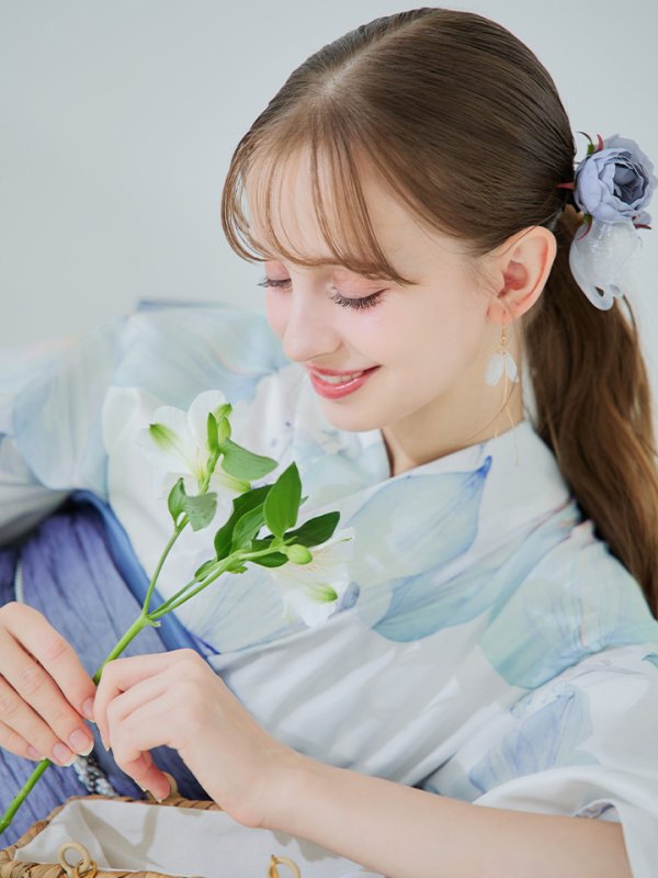 画像11: 【即日発送】【浴衣セール！】水彩百合ナチュラルブルー浴衣【浴衣３点セット 浴衣/帯/下駄】[YMT]