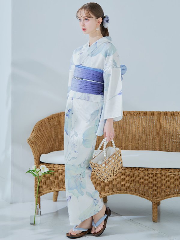 画像12: 【即日発送】【浴衣セール！】水彩百合ナチュラルブルー浴衣【浴衣３点セット 浴衣/帯/下駄】[YMT]