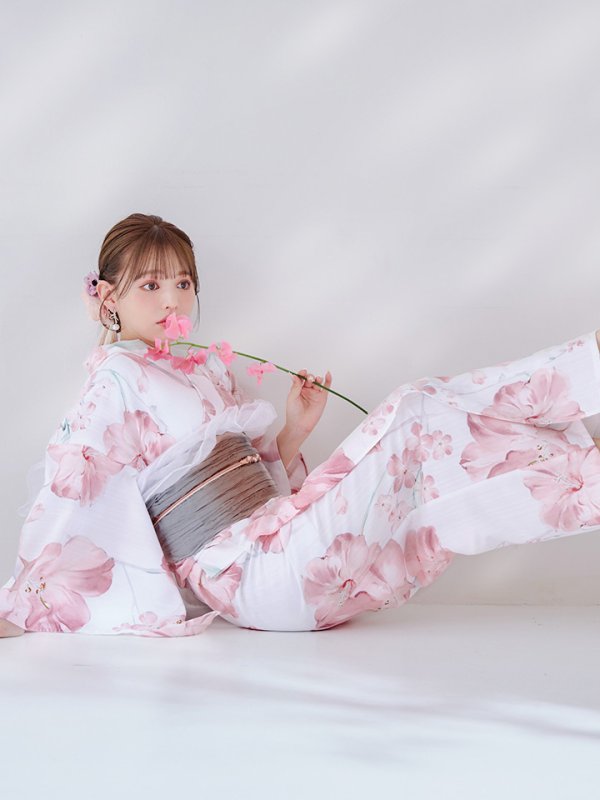 画像11: 【即日発送】ニュアンスピンク水彩朝顔浴衣 【浴衣3点セット 浴衣/帯/下駄】[YMT]