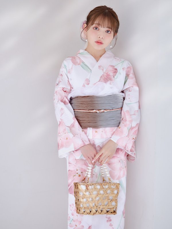 画像5: 【即日発送】ニュアンスピンク水彩朝顔浴衣 【浴衣3点セット 浴衣/帯/下駄】[YMT]