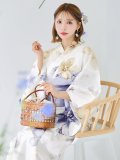【予約 / 5月中旬発送予定】ソフトモダンシアーフラワー浴衣 OBI-g-500-kj-8-GY / HIMO-900-yn-3-GYxGD / HEKO-800-sb-5-W / YA-1016-kj-GY / GETA-01-kj-3-IV/ [y/OF01]