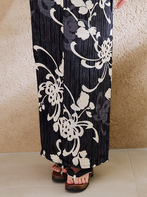 画像20: 【即日発送】黒地ストライプ彼岸花浴衣 【浴衣３点セット 浴衣/帯/下駄】 [OF04]