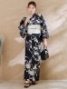 画像3: 黒地ストライプ彼岸花浴衣 【浴衣３点セット 浴衣/帯/下駄】 OBI-hira-100-ok-15-WxW / HIMO-900-yn-4-GYxGY /  YA-73-kn-GY / GETA-01-kj-1-B/ [y/OF01]