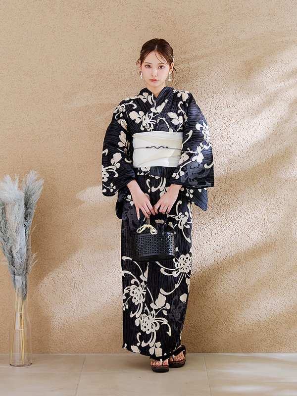 画像5: 【即日発送】黒地ストライプ彼岸花浴衣 【浴衣３点セット 浴衣/帯/下駄】 [OF04]