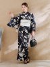 画像6: 黒地ストライプ彼岸花浴衣 【浴衣３点セット 浴衣/帯/下駄】 OBI-hira-100-ok-15-WxW / HIMO-900-yn-4-GYxGY /  YA-73-kn-GY / GETA-01-kj-1-B/ [y/OF01]