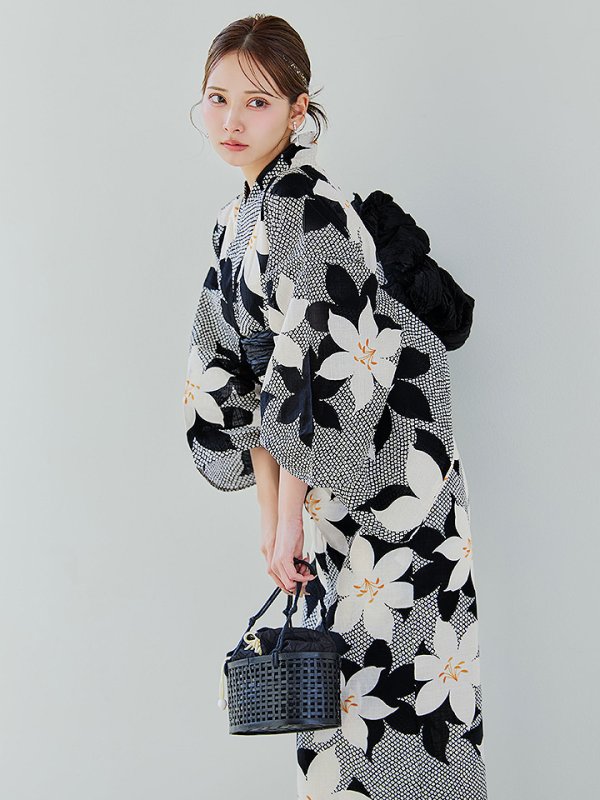 画像14: 【即日発送】白百合鹿子模様浴衣【浴衣３点セット 浴衣/帯/下駄】 [OF04]