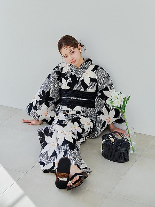 画像15: 【即日発送】白百合鹿子模様浴衣【浴衣３点セット 浴衣/帯/下駄】 [OF04]