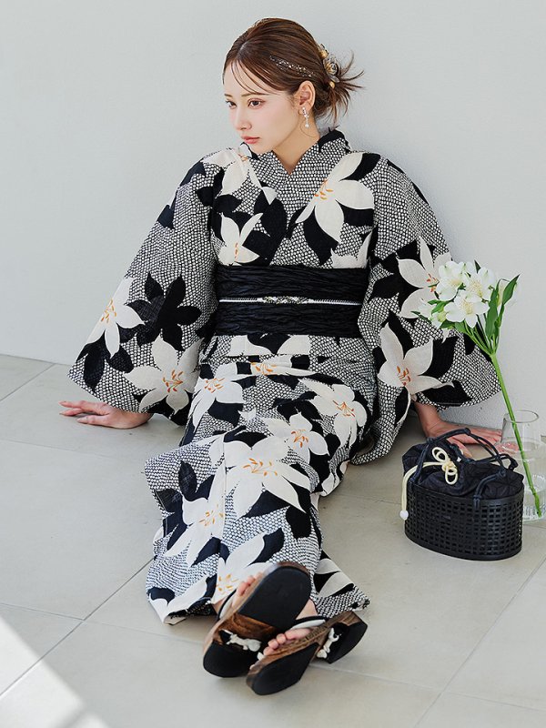 画像18: 【即日発送】白百合鹿子模様浴衣【浴衣３点セット 浴衣/帯/下駄】 [OF04]