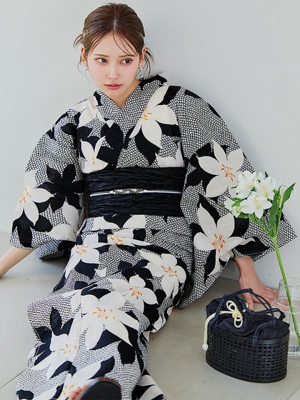 画像20: 【即日発送】白百合鹿子模様浴衣【浴衣３点セット 浴衣/帯/下駄】 [OF04]