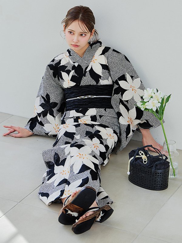 画像3: 【即日発送】白百合鹿子模様浴衣【浴衣３点セット 浴衣/帯/下駄】 [OF04]