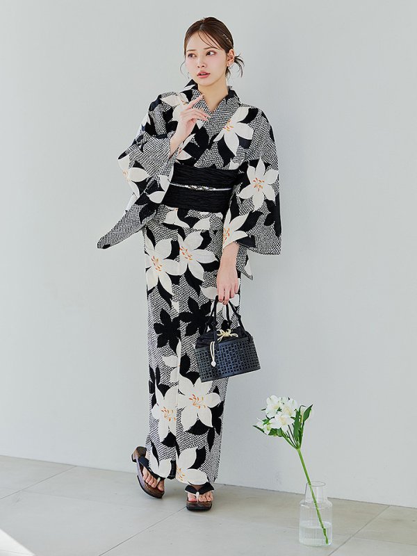 画像7: 【即日発送】白百合鹿子模様浴衣【浴衣３点セット 浴衣/帯/下駄】 [OF04]