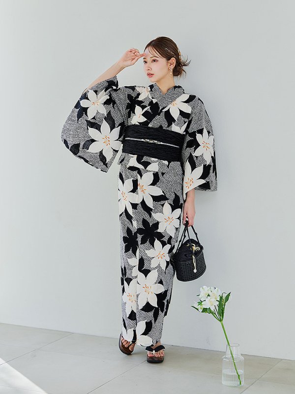 画像8: 【即日発送】白百合鹿子模様浴衣【浴衣３点セット 浴衣/帯/下駄】 [OF04]