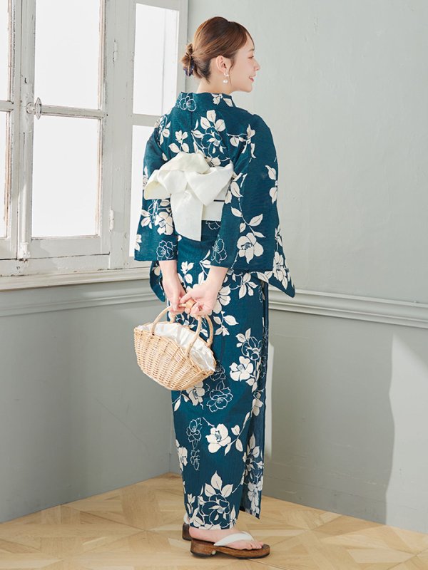 画像11: 【即日発送】藍色椿桜柄浴衣  【浴衣３点セット 浴衣/帯/下駄】[YMT]