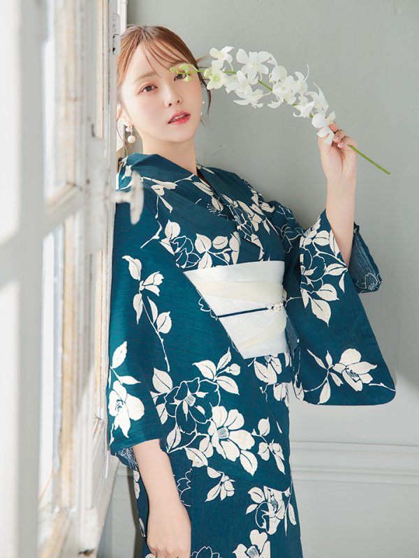 画像16: 【即日発送】藍色椿桜柄浴衣  【浴衣３点セット 浴衣/帯/下駄】[YMT]
