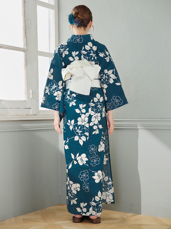 画像17: 【即日発送】藍色椿桜柄浴衣  【浴衣３点セット 浴衣/帯/下駄】[YMT]