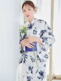 【予約 / 5月中旬発送予定】ブルーリリーフラワー浴衣 OBI-g-500-kj-9-NV / HIMO-900-yn-3-GYxGD / HEKO-800-sb-8-DusBL / YA-1016-kj-GY / YA-1081-kj-W / GETA-01-kj-2-BL / [y/OF01]