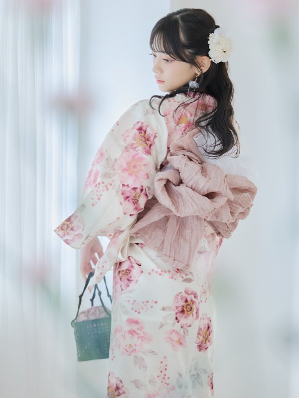 画像10: 【即日発送】水彩ピンク牡丹柄浴衣  【浴衣３点セット 浴衣/帯/下駄】[YMT]