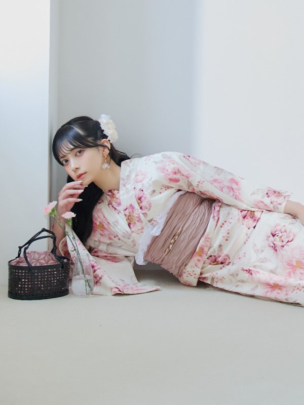 画像11: 【即日発送】水彩ピンク牡丹柄浴衣  【浴衣３点セット 浴衣/帯/下駄】[YMT]