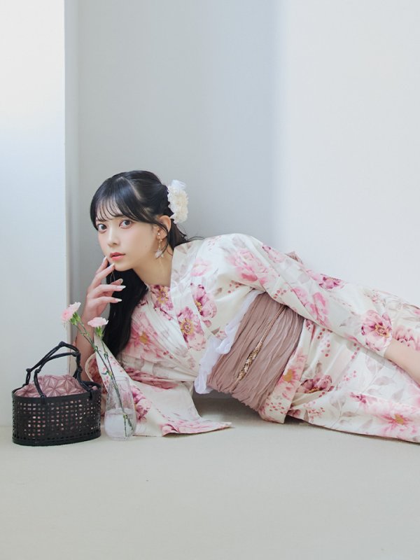 画像12: 【即日発送】水彩ピンク牡丹柄浴衣  【浴衣３点セット 浴衣/帯/下駄】[YMT]