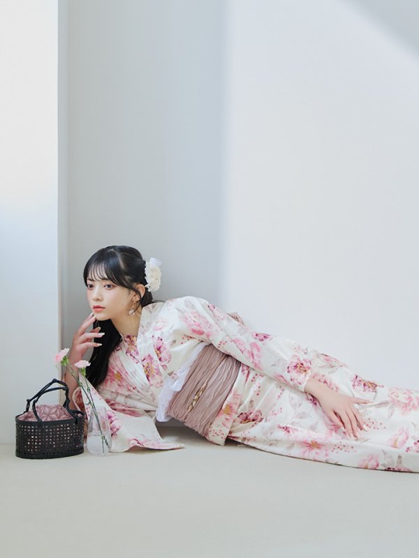 画像14: 【即日発送】水彩ピンク牡丹柄浴衣  【浴衣３点セット 浴衣/帯/下駄】[YMT]