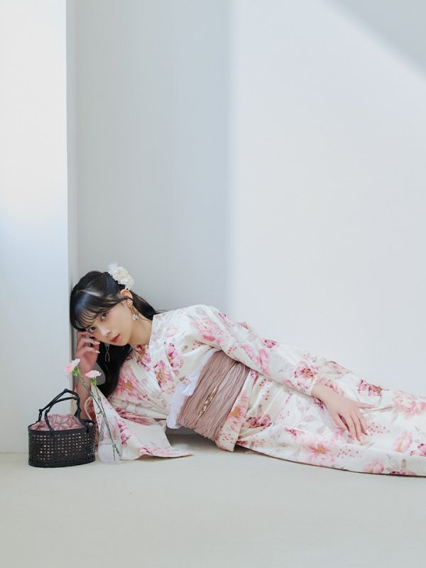 画像15: 【即日発送】水彩ピンク牡丹柄浴衣  【浴衣３点セット 浴衣/帯/下駄】[YMT]