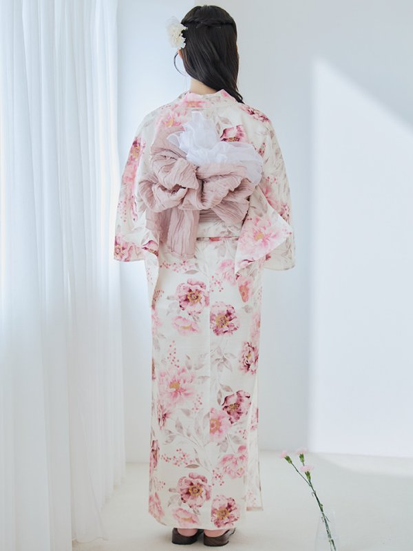 画像16: 【即日発送】水彩ピンク牡丹柄浴衣  【浴衣３点セット 浴衣/帯/下駄】[YMT]