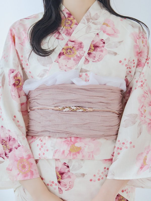 画像17: 【即日発送】水彩ピンク牡丹柄浴衣  【浴衣３点セット 浴衣/帯/下駄】[YMT]