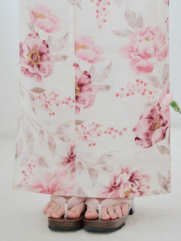画像18: 【即日発送】水彩ピンク牡丹柄浴衣  【浴衣３点セット 浴衣/帯/下駄】[YMT]