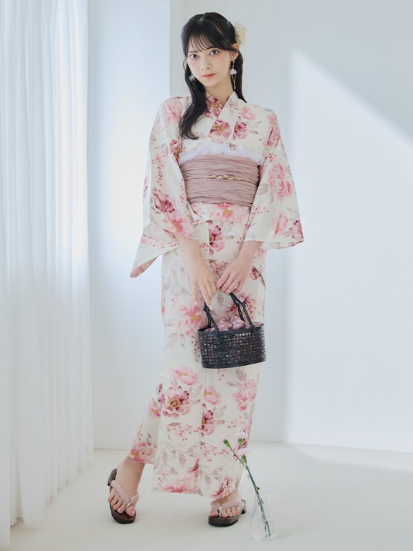 画像3: 【即日発送】水彩ピンク牡丹柄浴衣  【浴衣３点セット 浴衣/帯/下駄】[YMT]