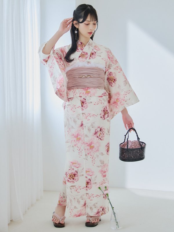 画像5: 【即日発送】水彩ピンク牡丹柄浴衣  【浴衣３点セット 浴衣/帯/下駄】[YMT]