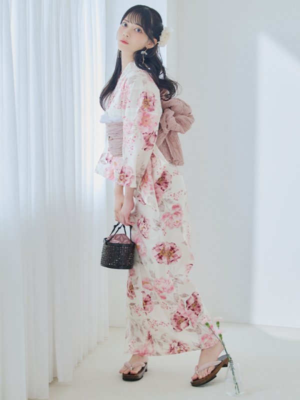 画像6: 【即日発送】水彩ピンク牡丹柄浴衣  【浴衣３点セット 浴衣/帯/下駄】[YMT]