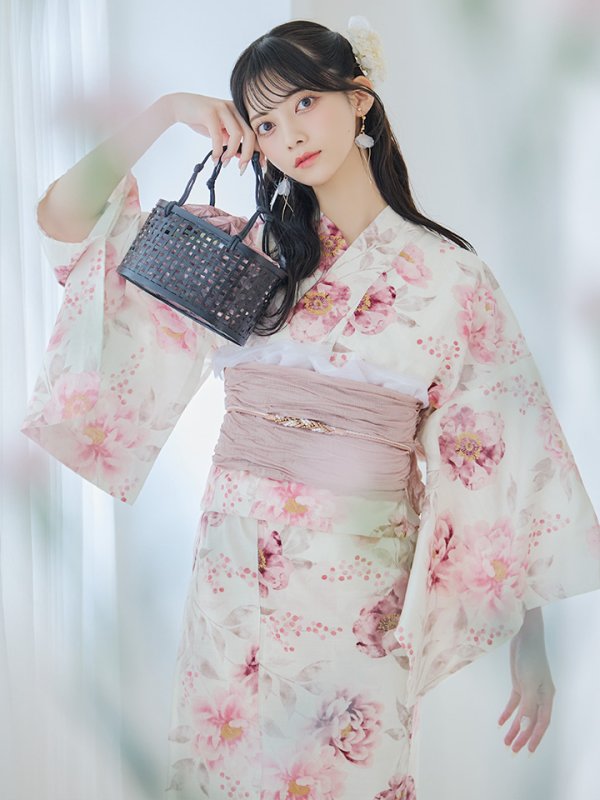 画像8: 【即日発送】水彩ピンク牡丹柄浴衣  【浴衣３点セット 浴衣/帯/下駄】[YMT]