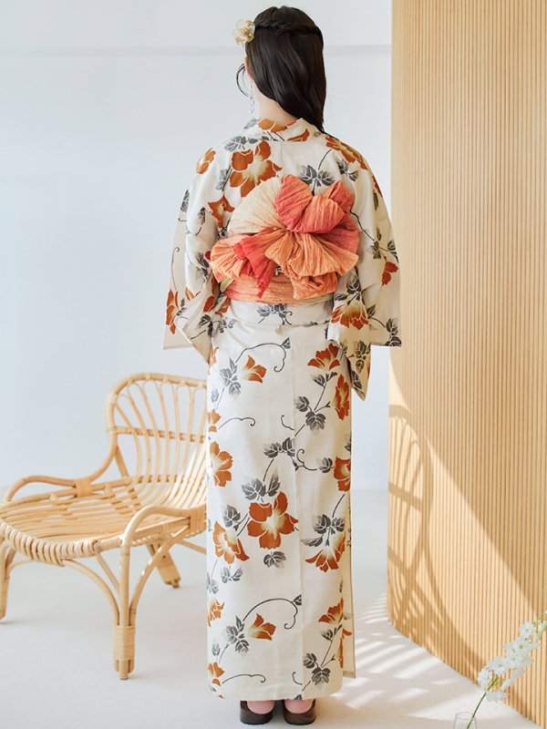 画像15: 【即日発送】橙色に花咲く蔓模様浴衣  【浴衣３点セット 浴衣/帯/下駄】[YMT]