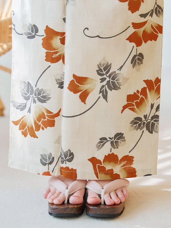 画像17: 【即日発送】橙色に花咲く蔓模様浴衣  【浴衣３点セット 浴衣/帯/下駄】[YMT]