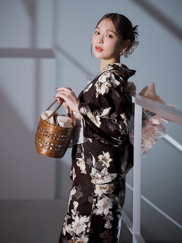 画像11: 【即日発送】ブラウン地の宵染牡丹浴衣  【浴衣３点セット 浴衣/帯/下駄】[YMT]