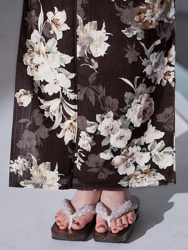 画像21: 【即日発送】ブラウン地の宵染牡丹浴衣  【浴衣３点セット 浴衣/帯/下駄】[YMT]