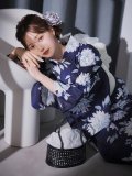 【予約 / 5月下旬発送予定】藍影なダリア浴衣 OBI-siwa-204-wk-7-W / HIMO-900-yn-3-GYxGD / HEKO-800-sb-5-W / YA-953-kn-BL / GETA-01-kj-3-IV/ [yo/YMT]