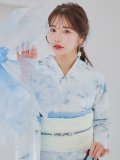 【予約 / 5月下旬発送予定】水彩の涼花な牡丹浴衣 OBI-siwa-204-wk-7-W / HIMO-900-yn-2-DusBL / HEKO-800-sb-10-LBL / YA-1068-kn-BL / YA-1068-kn-W / GETA-01-kj-2-BL / [yo/YMT]