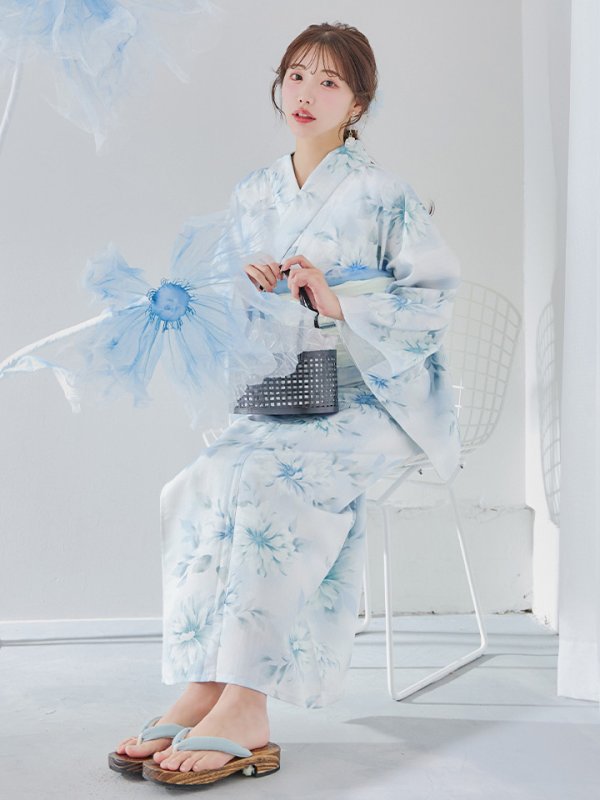 画像13: 【即日発送】水彩の涼花な牡丹浴衣  【浴衣３点セット 浴衣/帯/下駄】[YMT]
