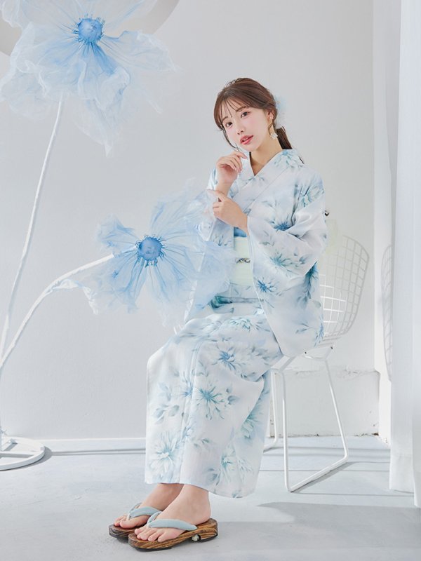 画像14: 【即日発送】水彩の涼花な牡丹浴衣  【浴衣３点セット 浴衣/帯/下駄】[YMT]