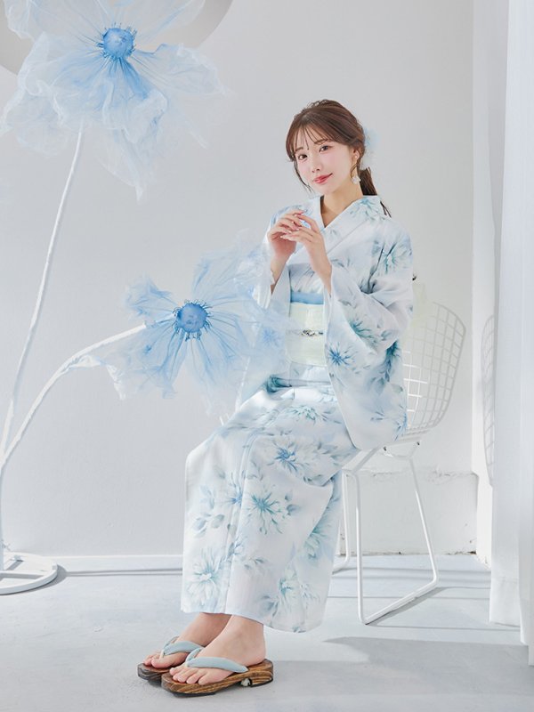 画像7: 【即日発送】水彩の涼花な牡丹浴衣  【浴衣３点セット 浴衣/帯/下駄】[YMT]