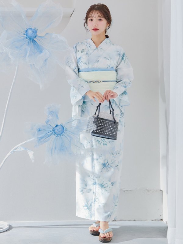 画像9: 【即日発送】水彩の涼花な牡丹浴衣  【浴衣３点セット 浴衣/帯/下駄】[YMT]