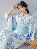 【予約 / 5月下旬発送予定】透き通る青の幻想浴衣 OBI-siwa-204-wk-2-LBL / HIMO-900-yn-5-IV / HEKO-800-sb-5-W / YA-1067-kn-BL / YA-1067-kn-P /GETA-01-kj-2-BL/ [yo/YMT]